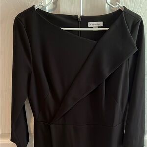 Calvin Klein Black Sheath Dress V-Neck 3/4 Sleeve